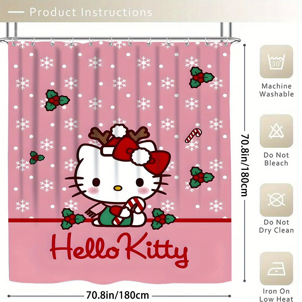 Authorized - 1Pc/4Pc Sanrio Hello Kitty, Shower Curtain Or Shower Curtain Toilet Mat Bathroom Mat 4-Piece Set, Bathroom Supplies Waterproof Shower Curtain Set with 12 Free Shower Curtain Hooks DM Beauty