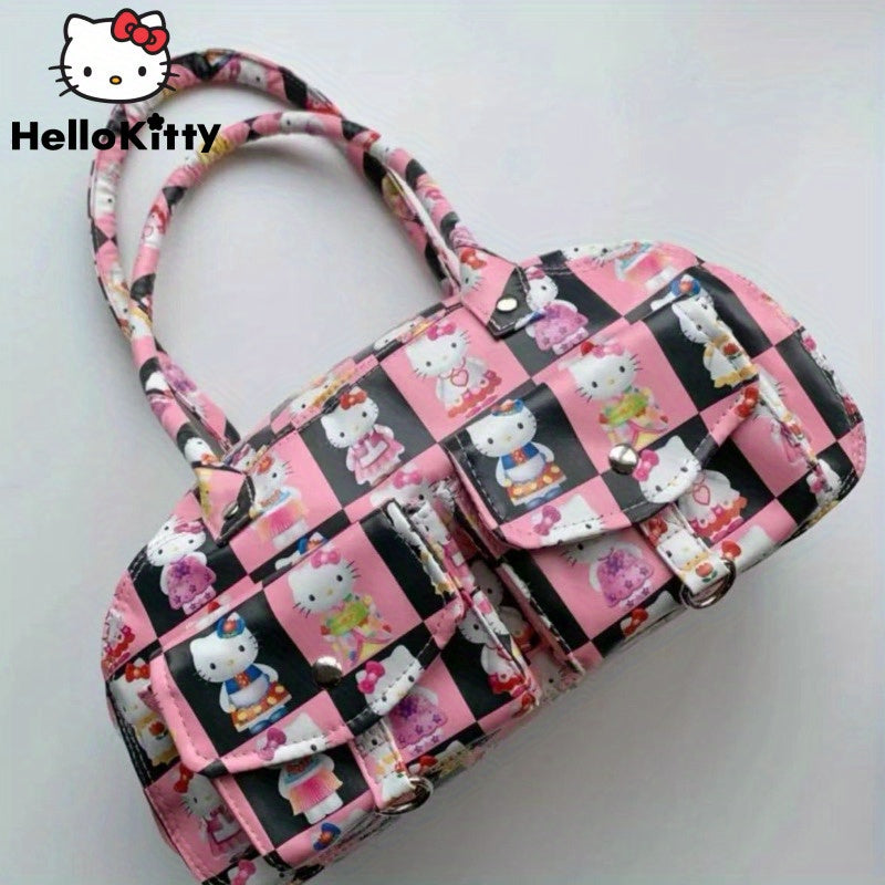 Hello Kitty Y2K-Inspired Fashion Tote Bag - Cute Cartoon Print, Luxury Faux Leather with Polyester Lining, Zip Closure for Women DM Beauty