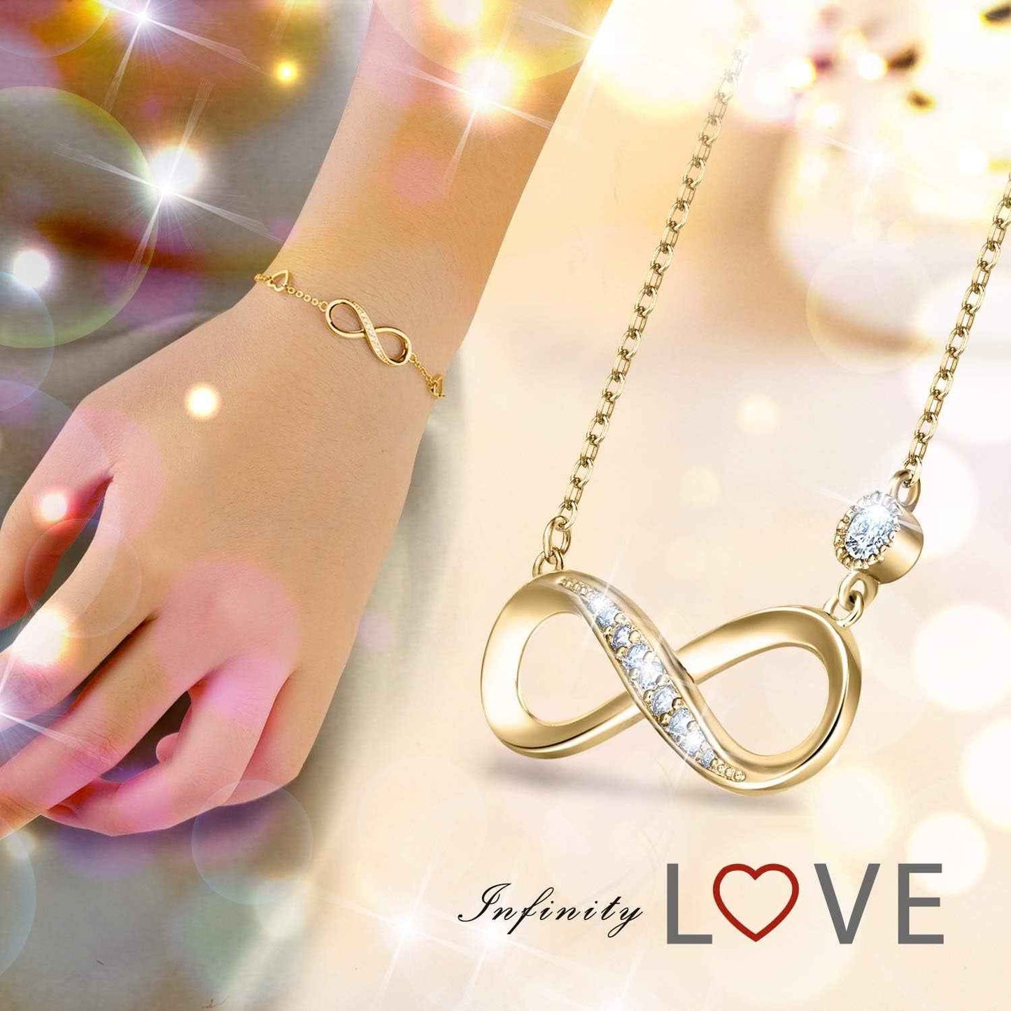 925 Sterling Silver Necklace Bracelet Jewelry Sets Infinity Love Jewelry Sets White Gold Plated Women Necklace Gifts for Women