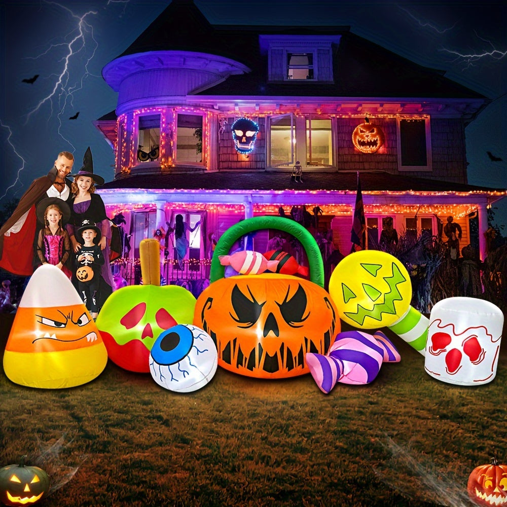 1pc 10 FT LED Light Halloween Inflatables Pumpkin Decoration with Candy Eyeball Combo for Outdoor Decorations Blow Up Inflatables Halloween Decor Holiday Party Lawn Yard Garden DM Beauty