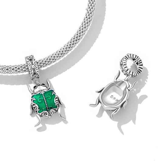 100% 925 Sterling Silver Exquisite Green Beetle Elf Pendant Insect Charms Bead Fit DIY Bracelet Fine Jewelry Gift SCC2317