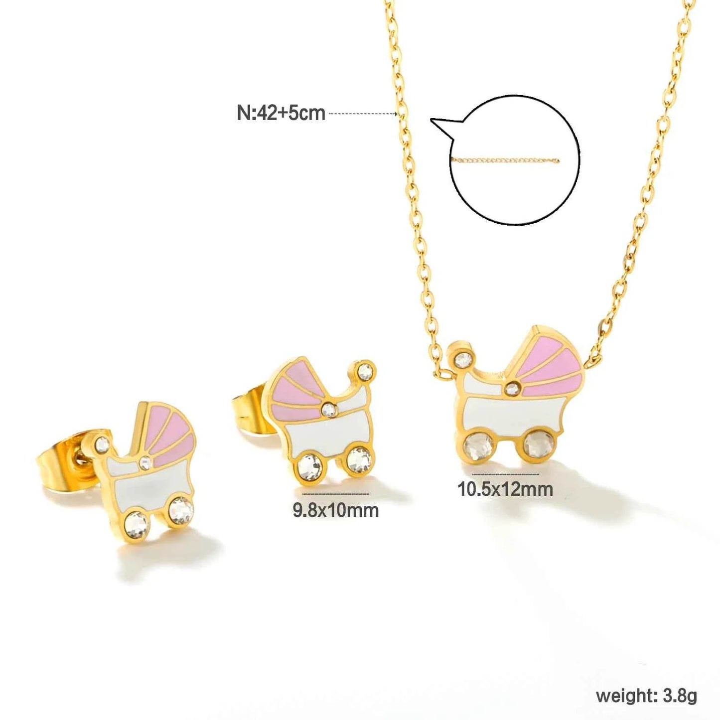 LUXUKISSKIDS Cute Girls Favor Jewelry Set Pink/Blue Color Six Petal Flower Drip-Oil Necklace Earrings Romantic Birthday Gifts