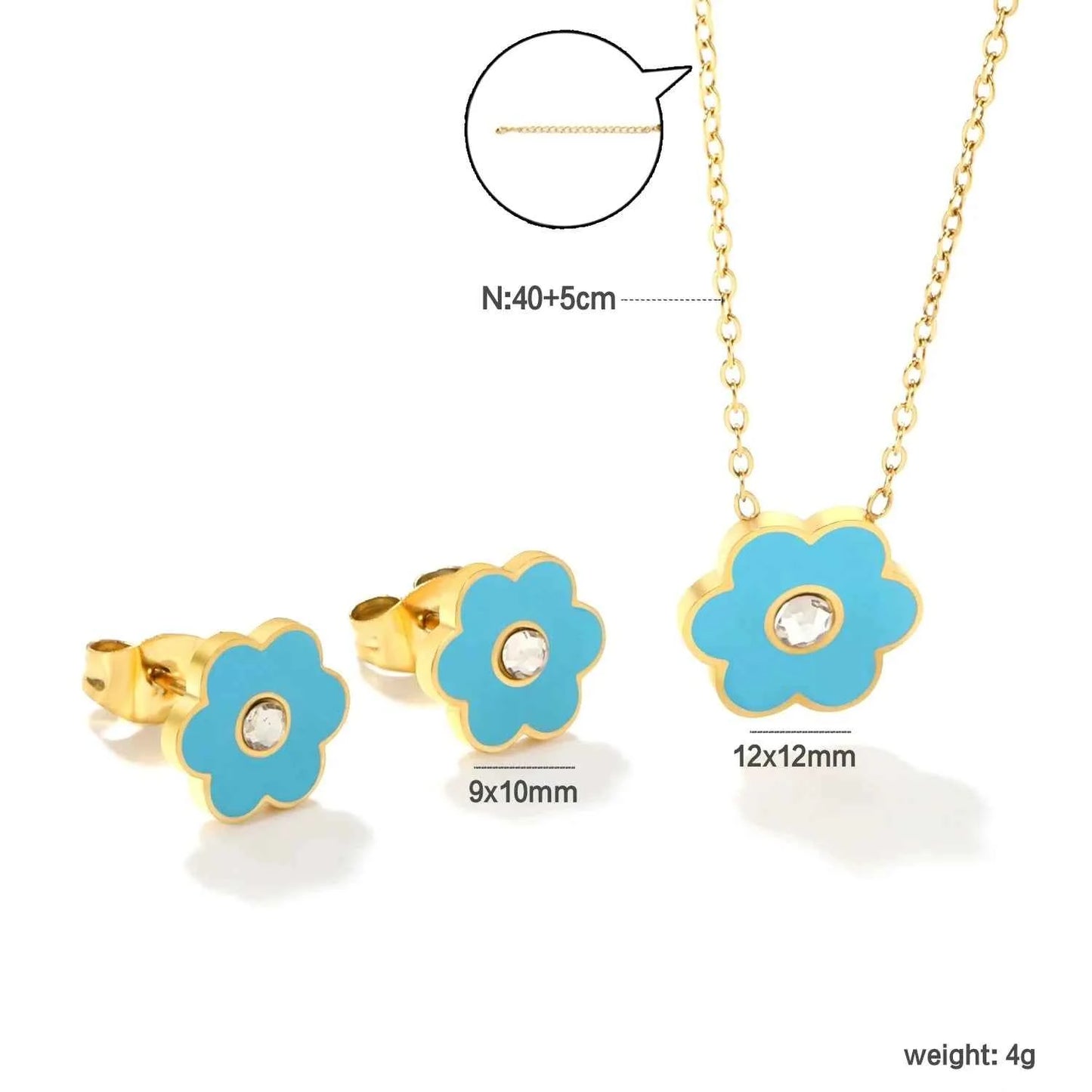 LUXUKISSKIDS Cute Girls Favor Jewelry Set Pink/Blue Color Six Petal Flower Drip-Oil Necklace Earrings Romantic Birthday Gifts