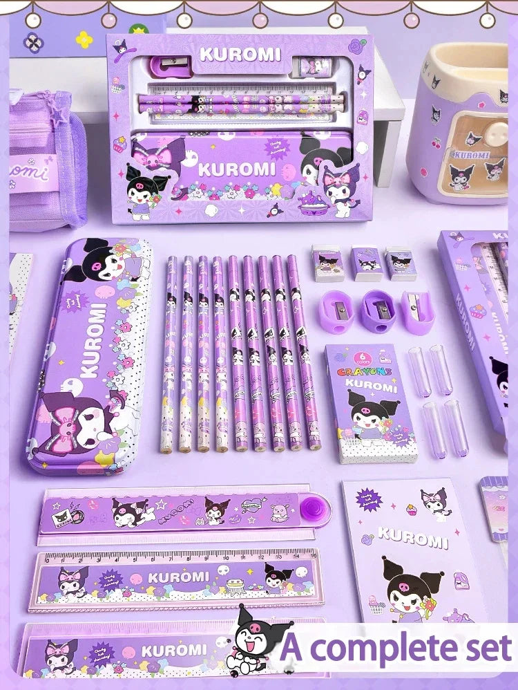 Sanrio 12PCS Kuromi Stationery Set Cinnamoroll My Melody Pencils Erasers Rulers Student School Supplies Study Stationery Gifts DM Beauty