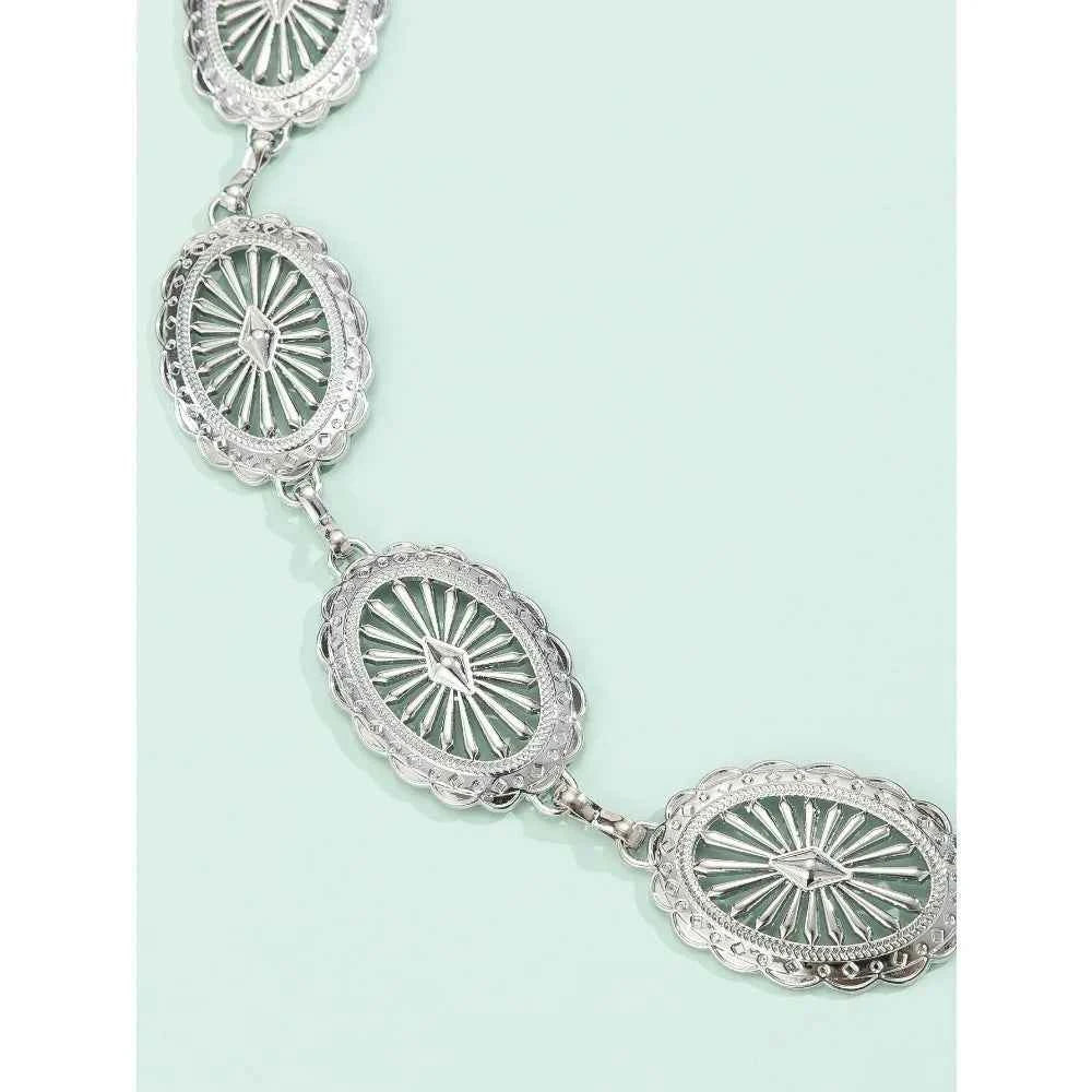 🌙 Boho Silver Metal Waist Chain 🌿 | Vintage Oval Cutout Belly Chain Body Jewelry for Dresses & Festivals ✨