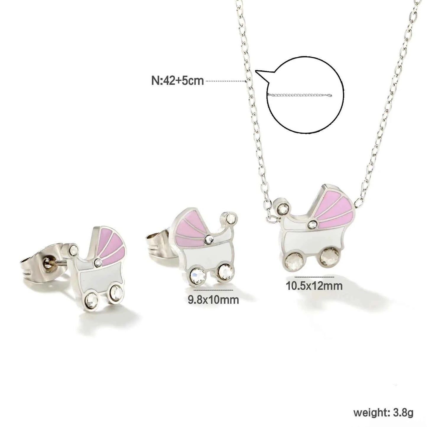 LUXUKISSKIDS Cute Girls Favor Jewelry Set Pink/Blue Color Six Petal Flower Drip-Oil Necklace Earrings Romantic Birthday Gifts