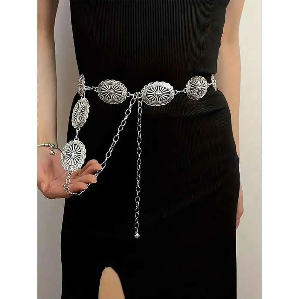 🌙 Boho Silver Metal Waist Chain 🌿 | Vintage Oval Cutout Belly Chain Body Jewelry for Dresses & Festivals ✨
