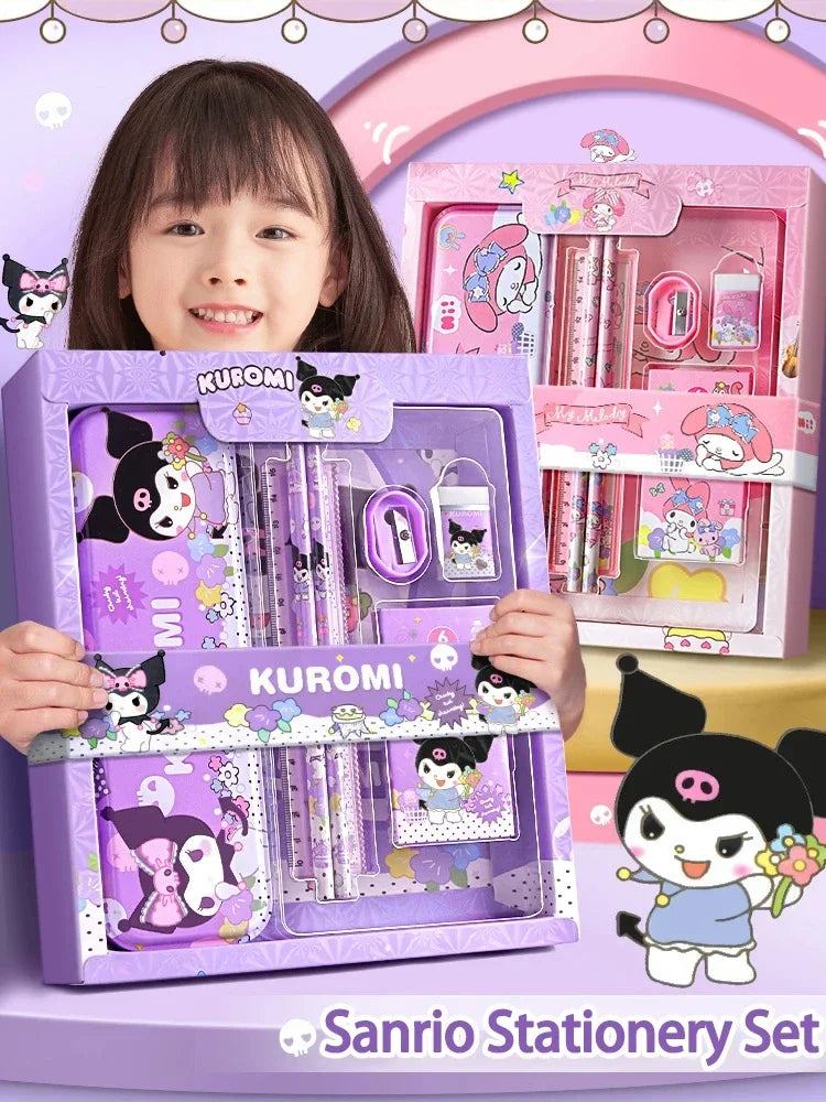Sanrio 12PCS Kuromi Stationery Set Cinnamoroll My Melody Pencils Erasers Rulers Student School Supplies Study Stationery Gifts DM Beauty