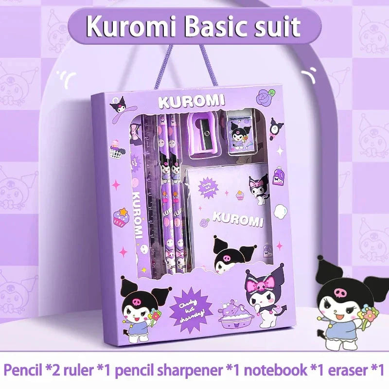 Sanrio 12PCS Kuromi Stationery Set Cinnamoroll My Melody Pencils Erasers Rulers Student School Supplies Study Stationery Gifts DM Beauty