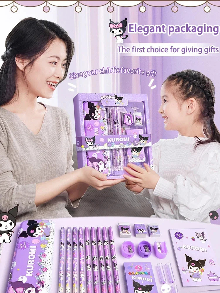 Sanrio 12PCS Kuromi Stationery Set Cinnamoroll My Melody Pencils Erasers Rulers Student School Supplies Study Stationery Gifts DM Beauty