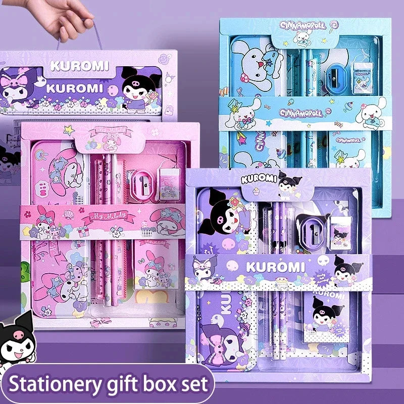 Sanrio 12PCS Kuromi Stationery Set Cinnamoroll My Melody Pencils Erasers Rulers Student School Supplies Study Stationery Gifts DM Beauty