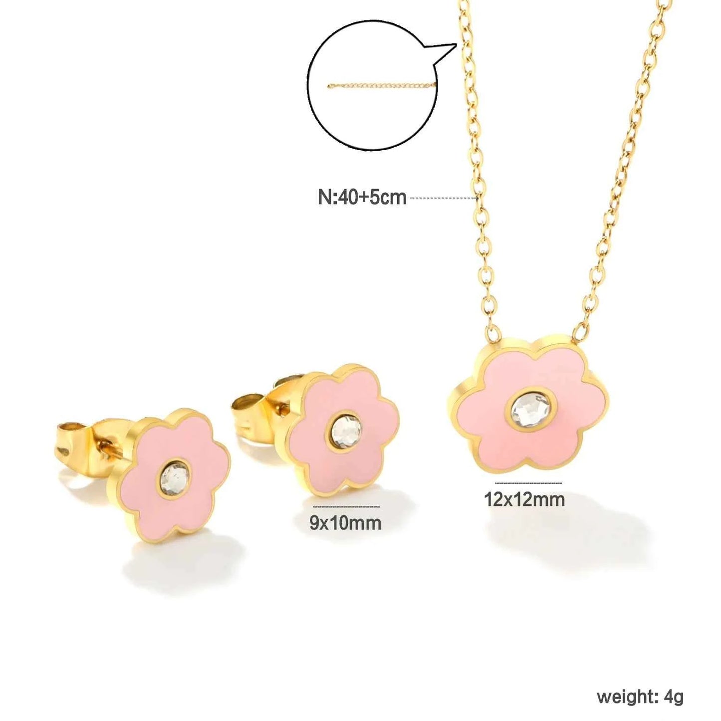 LUXUKISSKIDS Cute Girls Favor Jewelry Set Pink/Blue Color Six Petal Flower Drip-Oil Necklace Earrings Romantic Birthday Gifts