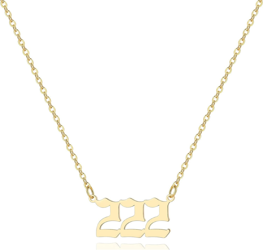Angel Number Necklace for Women, 18K Gold Plated 000 111 222 333 444 555 666 777 888 999 Necklace Numerology Jewelry