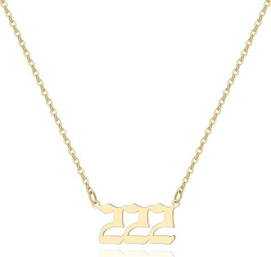 Angel Number Necklace for Women, 18K Gold Plated 000 111 222 333 444 555 666 777 888 999 Necklace Numerology Jewelry