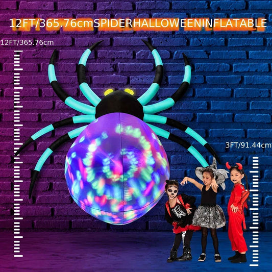 12Ft Halloween Inflatables Spider with 7-Colors Changing LED Lights, Halloween Decorations Outdoor Spider with Rotating Lights & Glowing Eyes, Large Creepy Spider Props for Yard Garden Decor