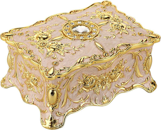 Hipiw Vintage Jewelry Organizer Box – Ornate Metal Trinket Treasure Chest
