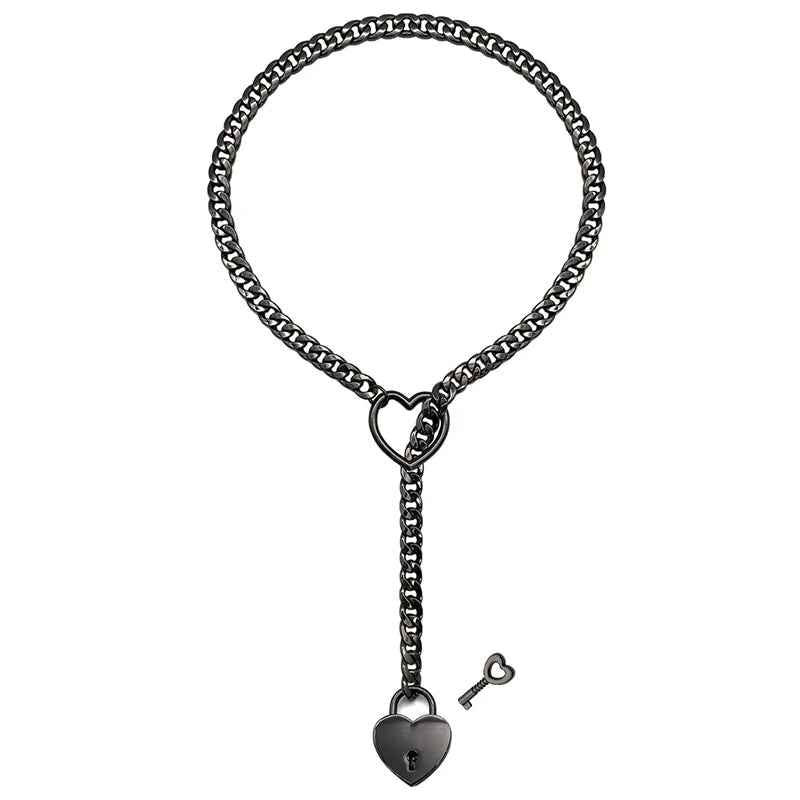 Lock & Key Heart Cuban Link Necklace – Adjustable O‑Ring Chain