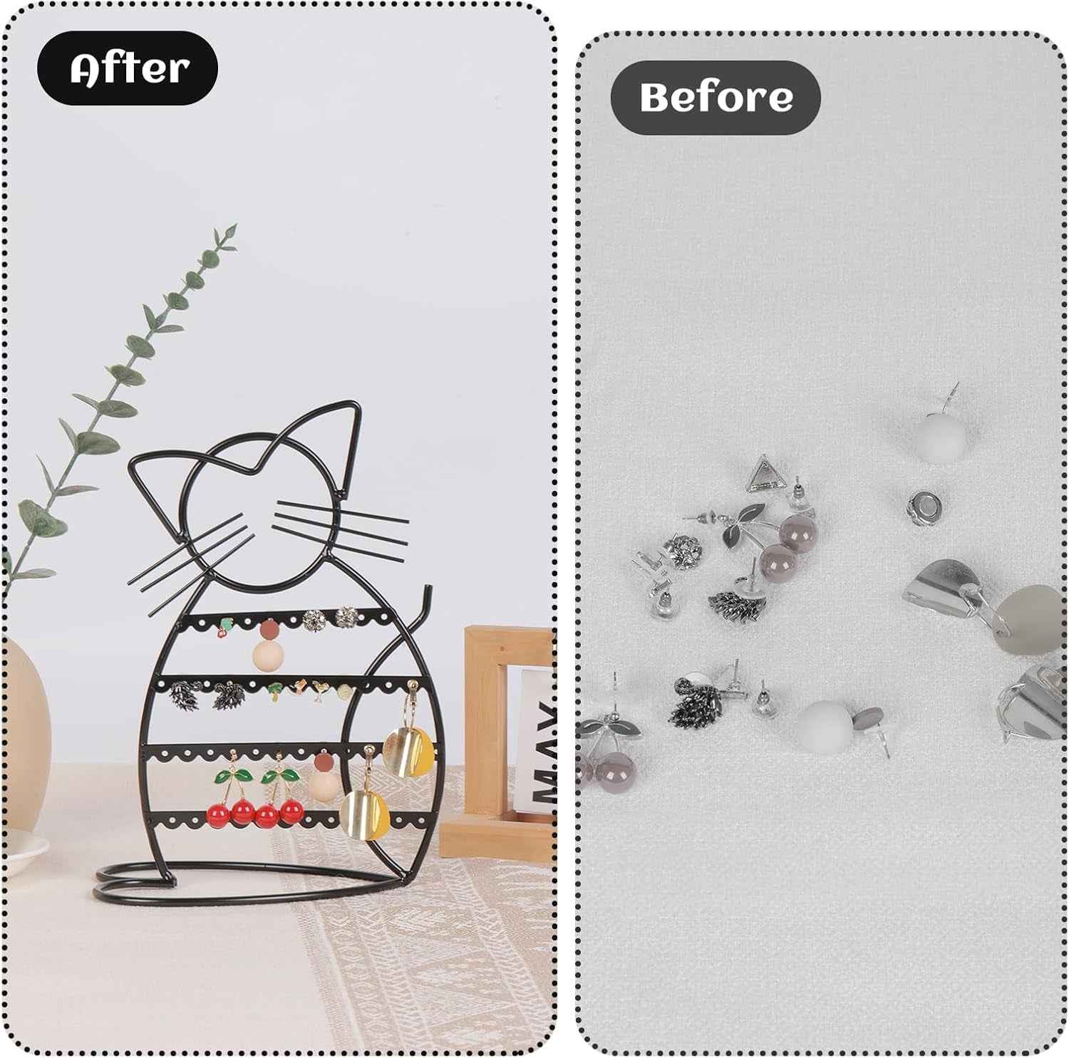 Meow‑tastic Cat Earring Stand – 48‑Hole Black Jewelry Organizer