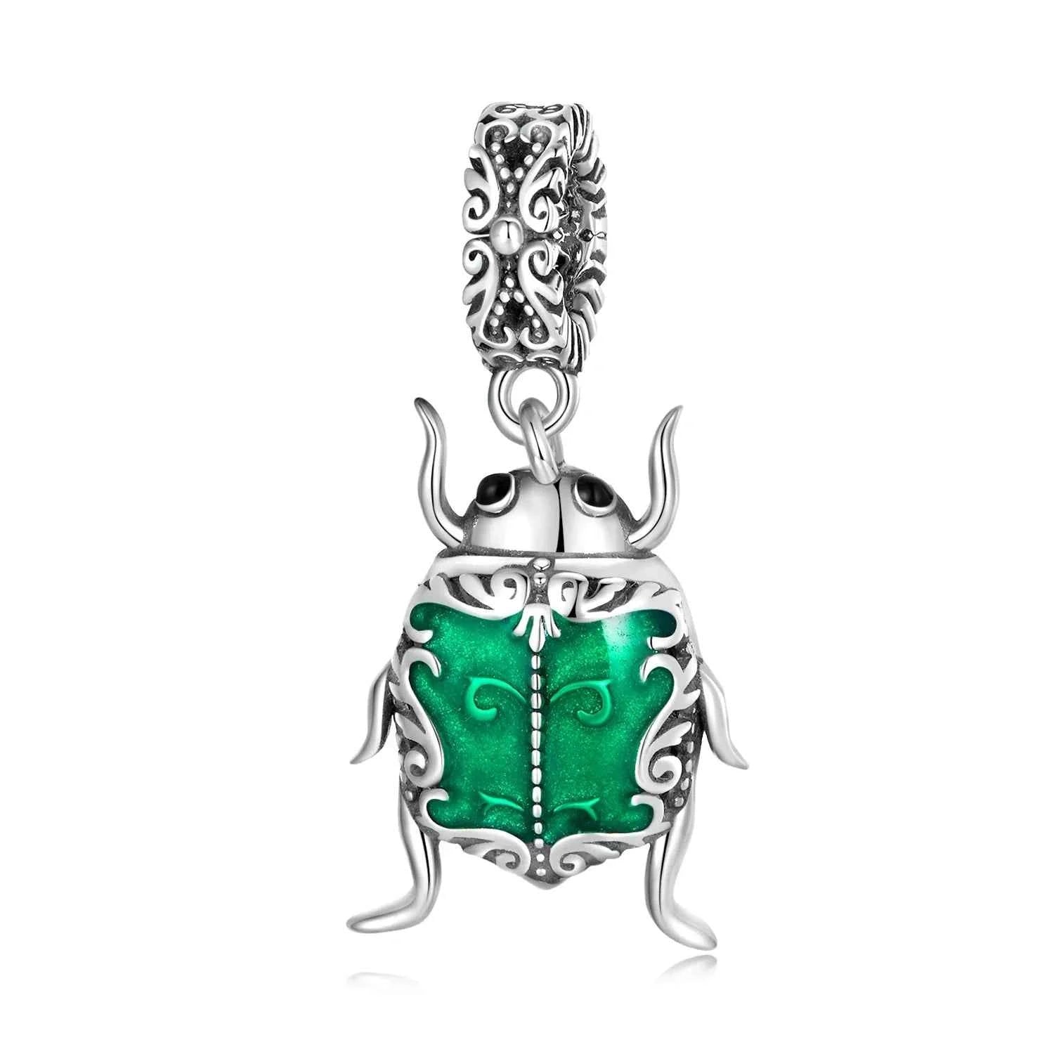 100% 925 Sterling Silver Exquisite Green Beetle Elf Pendant Insect Charms Bead Fit DIY Bracelet Fine Jewelry Gift SCC2317