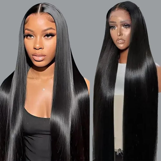 13x6 HD Transparent Bone Straight Lace Frontal Wigs 5x5 Glueless Wear and Go Human Hair Wig 220 Density for Women 30 38 Inch