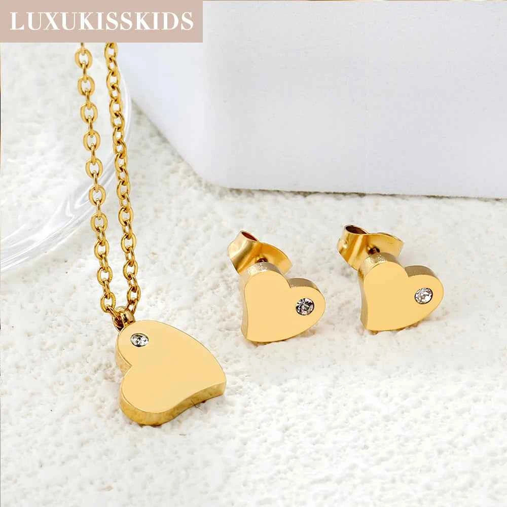 LUXUKISSKIDS Fashion Water Drop Choker Necklace Earrings Sets Stainless Steel Woman/Girls Luxury Jewelry Set Wedding Accessories