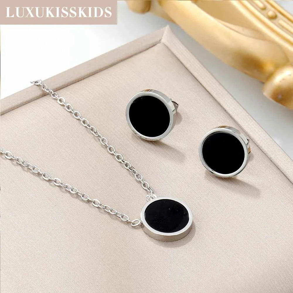 LUXUKISSKIDS Fashion Water Drop Choker Necklace Earrings Sets Stainless Steel Woman/Girls Luxury Jewelry Set Wedding Accessories