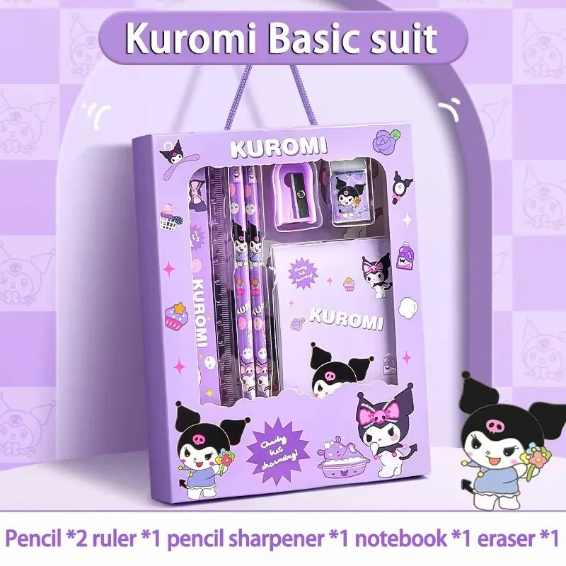 Sanrio 12PCS Kuromi Stationery Set Cinnamoroll My Melody Pencils Erasers Rulers Student School Supplies Study Stationery Gifts DM Beauty