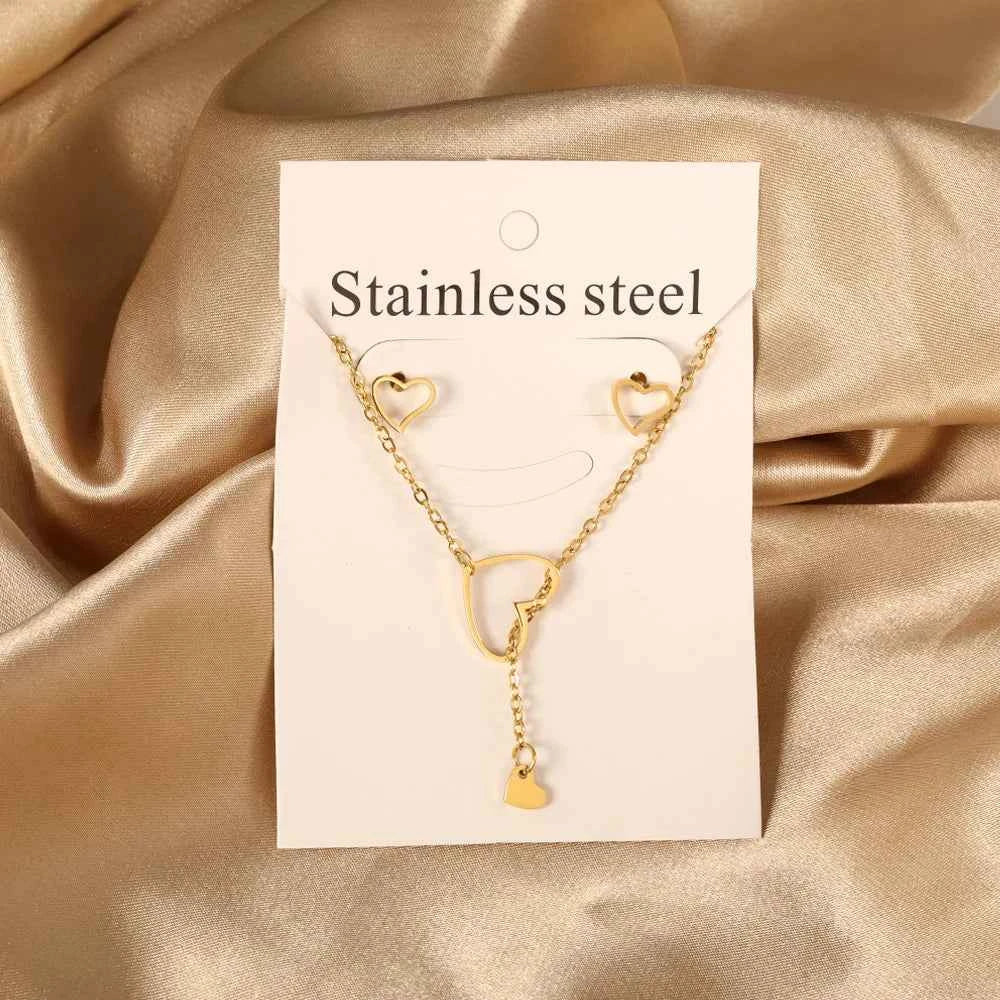 LUXUKISSKIDS Fashion Water Drop Choker Necklace Earrings Sets Stainless Steel Woman/Girls Luxury Jewelry Set Wedding Accessories