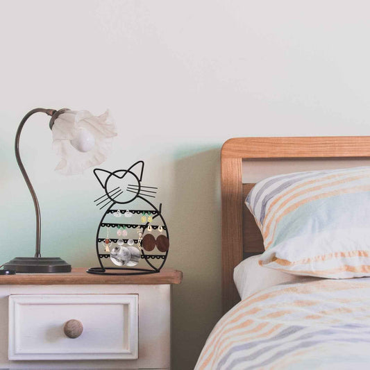 Meow‑tastic Cat Earring Stand – 48‑Hole Black Jewelry Organizer