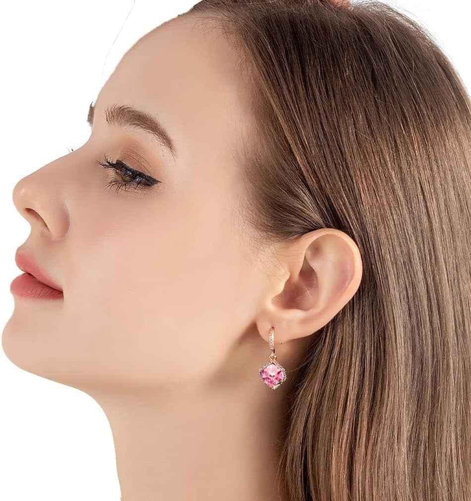 Austrian Crystal Cube Drop Dangle Earrings for Women 14K Gold Plated Hypoallergenic Jewelry