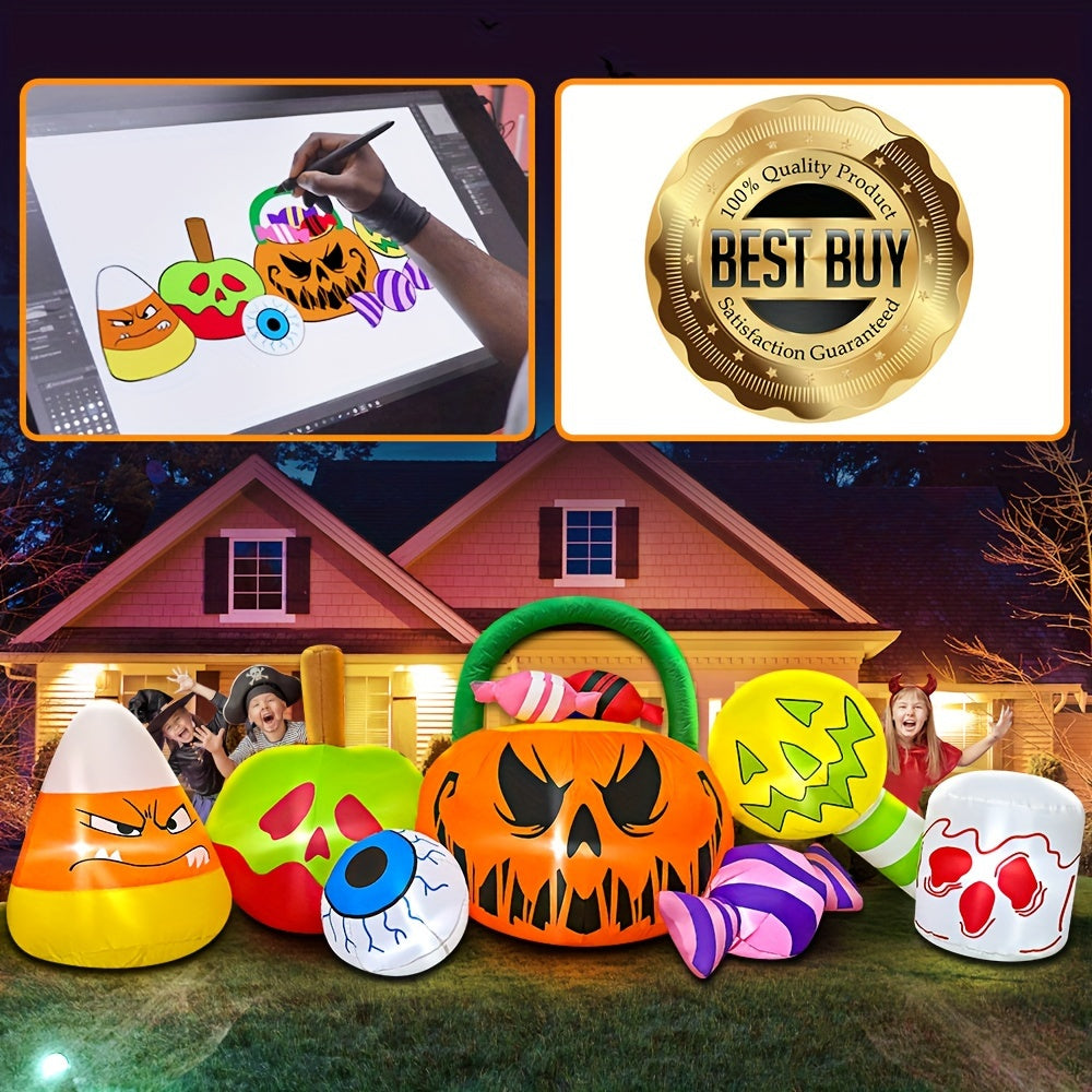 1pc 10 FT LED Light Halloween Inflatables Pumpkin Decoration with Candy Eyeball Combo for Outdoor Decorations Blow Up Inflatables Halloween Decor Holiday Party Lawn Yard Garden DM Beauty
