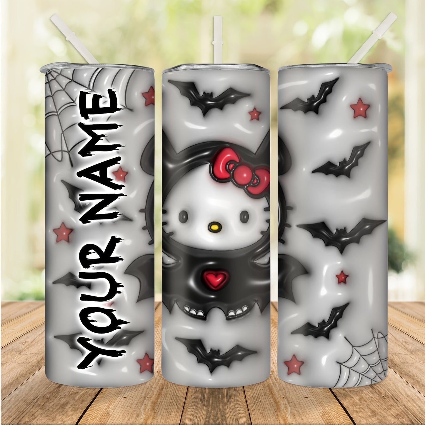 Customizable 20oz Halloween Tumbler - Double-Walled Insulated Stainless Steel With Unique Bat & Hello Kitty Designs, Leak-Proof Lid And Straw Included - Perfect For Spooky Parties & Travel DM Beauty