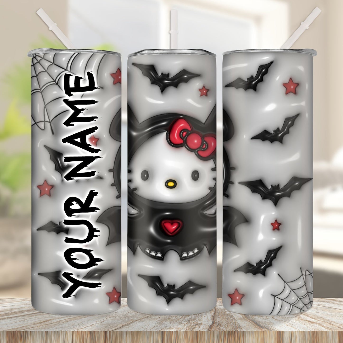 Customizable 20oz Halloween Tumbler - Double-Walled Insulated Stainless Steel With Unique Bat & Hello Kitty Designs, Leak-Proof Lid And Straw Included - Perfect For Spooky Parties & Travel DM Beauty