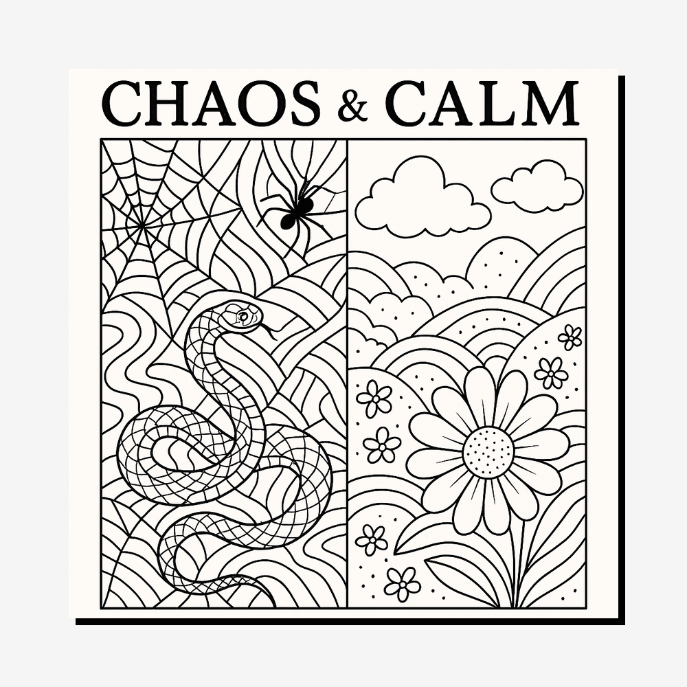 Chaos & Calm: Self-Care Split-Theme Coloring Book (7 PDF Pages, Autism-Friendly) DM Beauty