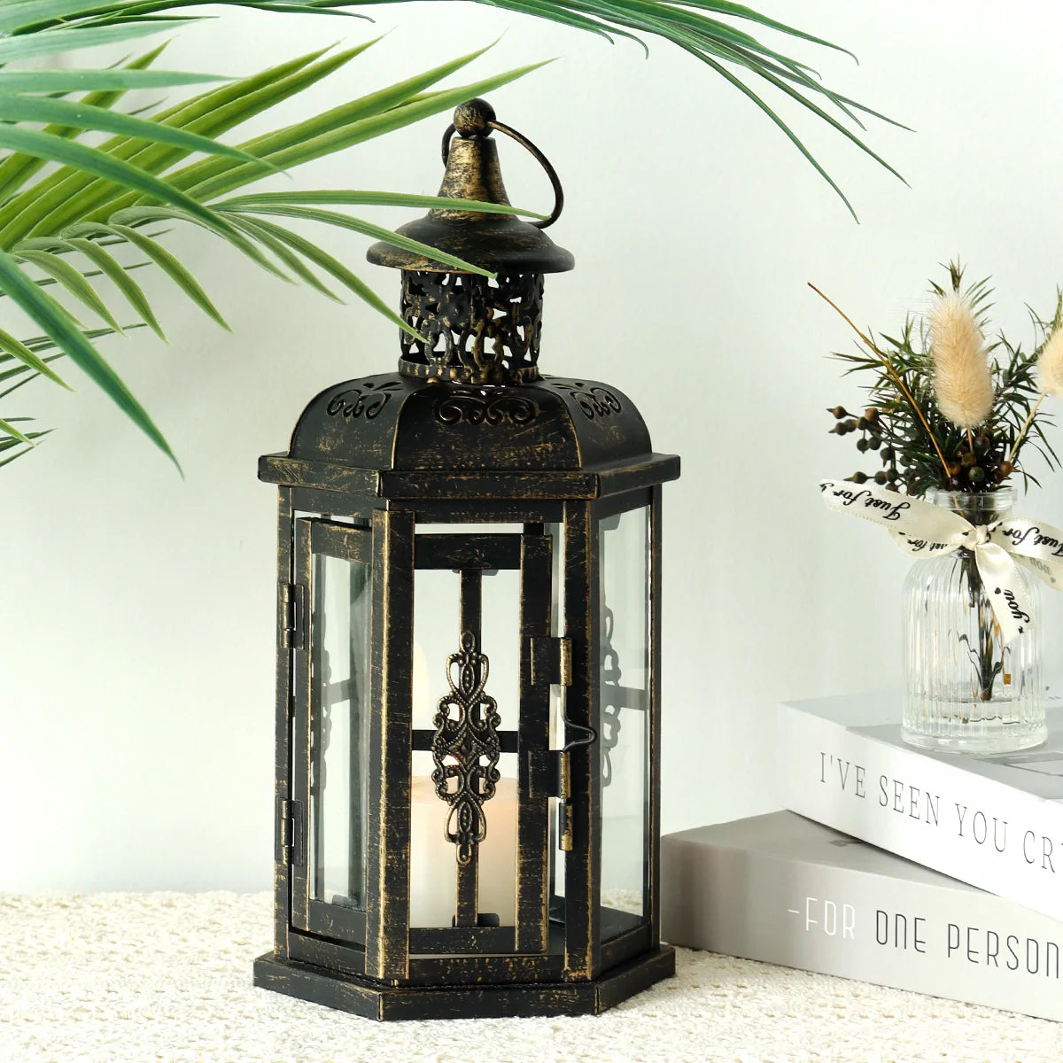 12” Medium Metal Candle Holder – Black with Gold Brushed Finish